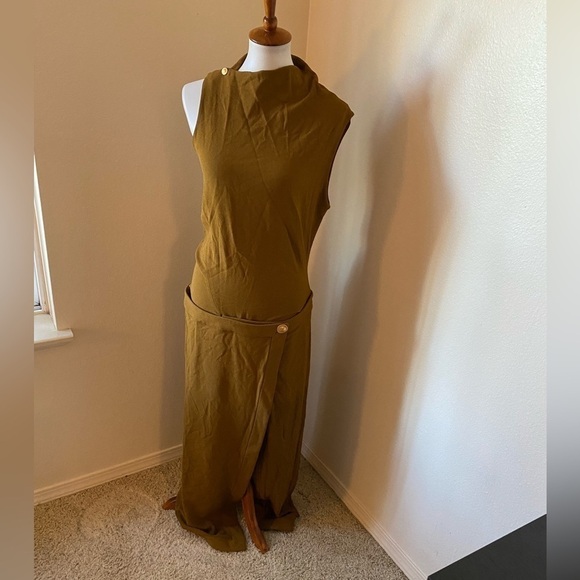 Proenza Schouler Women’s twist-detailing wrap dress Brown Size 12 NWT Crepe Midi - Picture 2 of 11